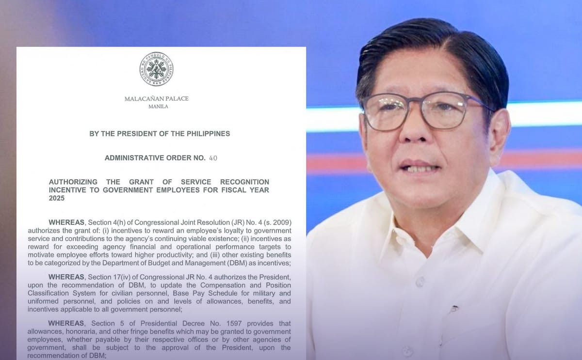 Marcos approves up to ₱20,000 service recognition incentive for government workers in 2025