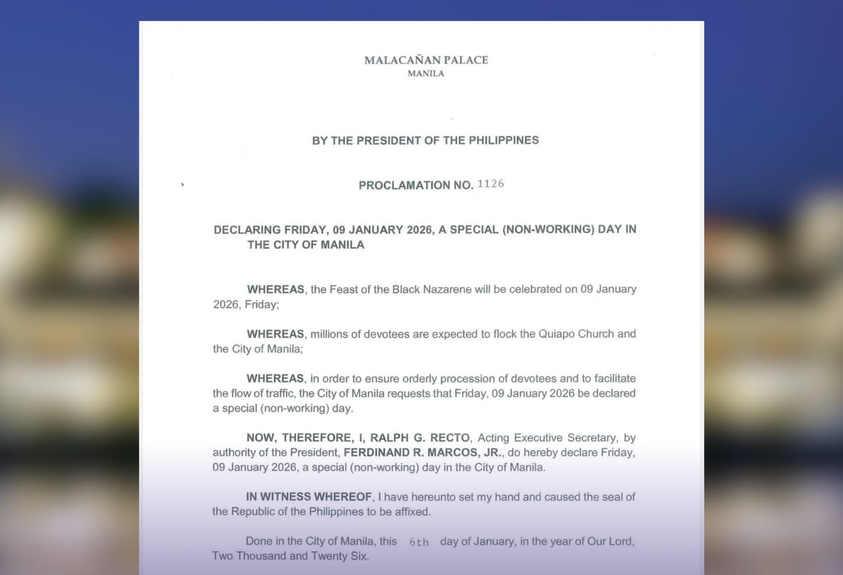 Malacañang declares Jan. 9 special non-working day in Manila for #Nazareno2026