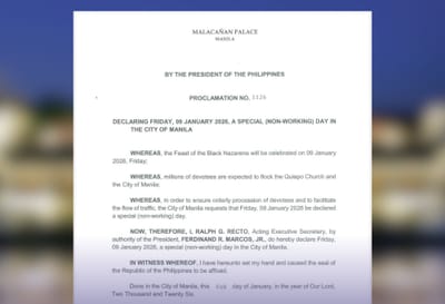 Malacañang declares Jan. 9 special non-working day in Manila for #Nazareno2026